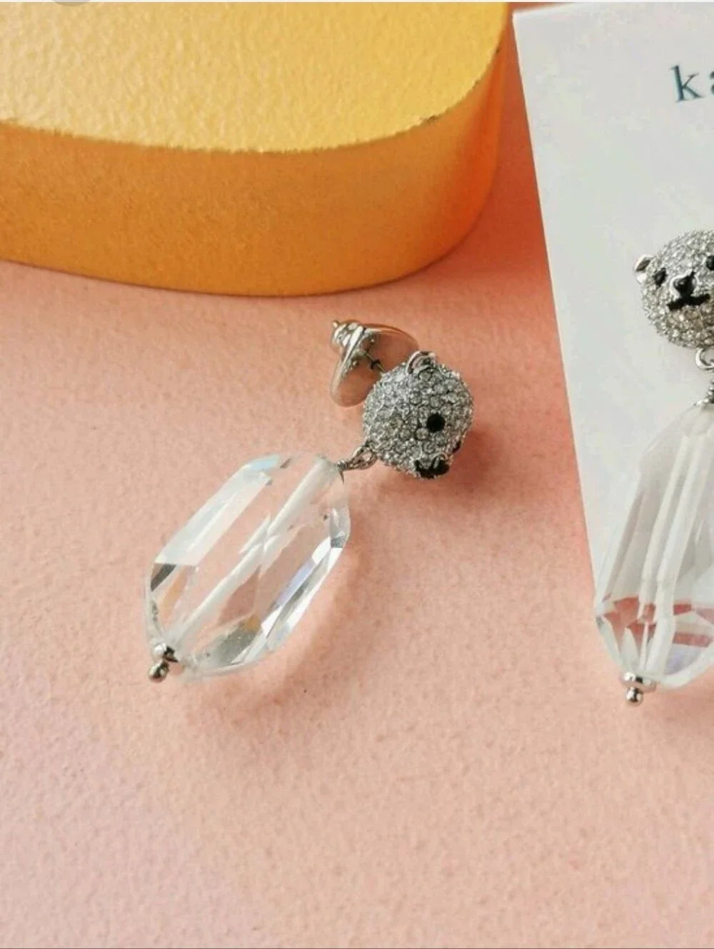 kate spade Clear Crystal Bear Drop Earrings - Silver
